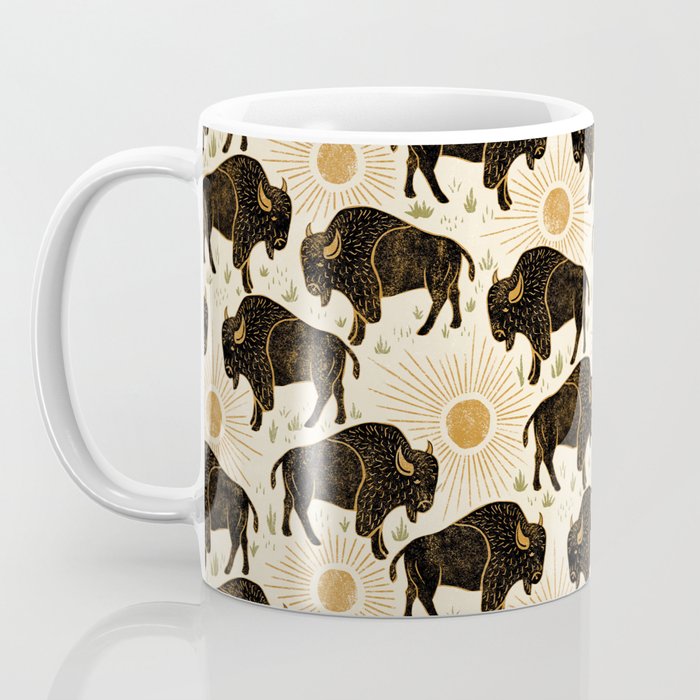 Bison - black, gold, moss green, and cream Coffee Mug Gallery Image 3