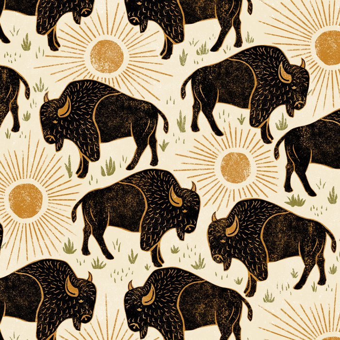 Bison - black, gold, moss green, and cream Coffee Mug Gallery Image 2