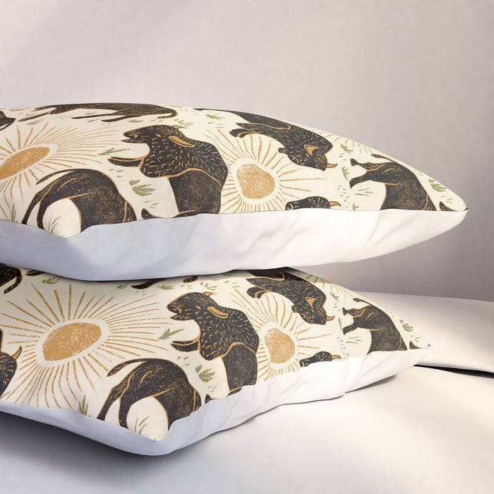 Bison - black, gold, moss green, and cream Pillow Sham Gallery Image 3