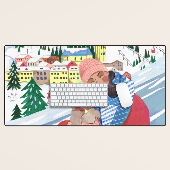Woman with dog in the mountains Desk Mat Gallery Image 1