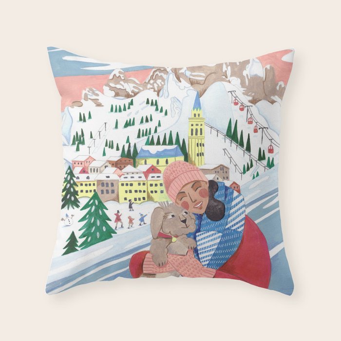 Woman with dog in the mountains Throw Pillow Gallery Image 6