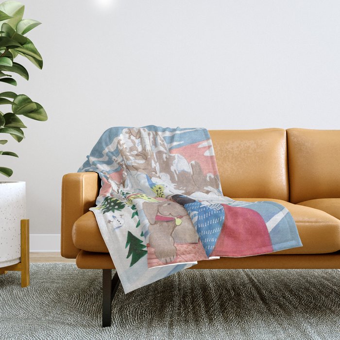 Woman with dog in the mountains Throw Blanket Gallery Image 1