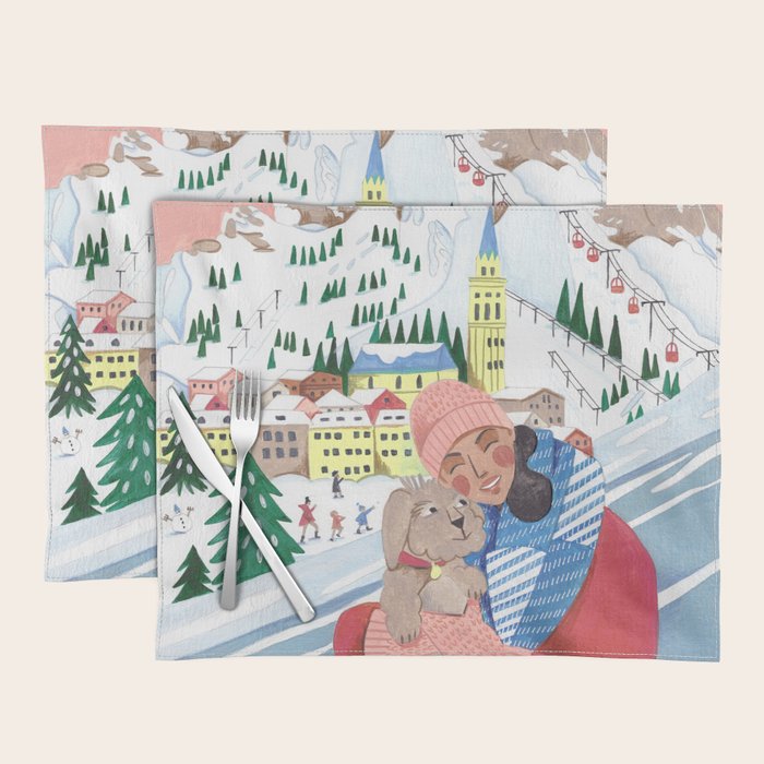 Woman with dog in the mountains Placemat Gallery Image 1