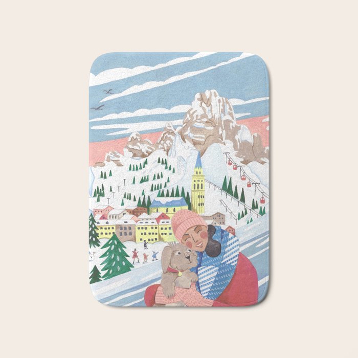 Woman with dog in the mountains Bath Mat Gallery Image 1
