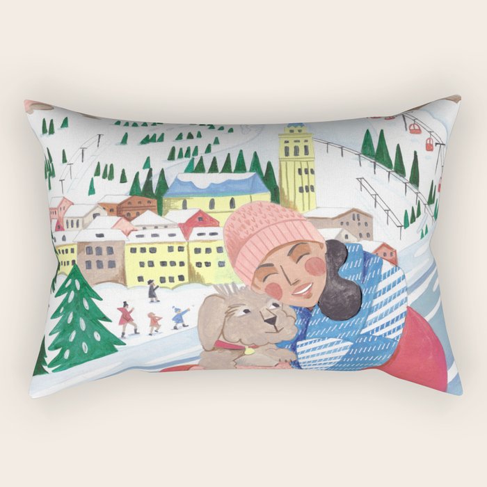 Woman with dog in the mountains Rectangular Pillow Gallery Image 1