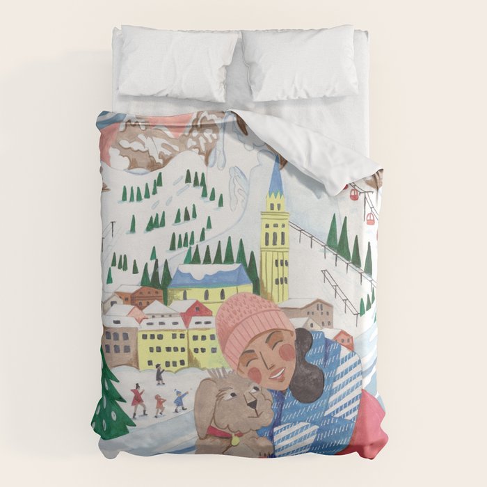 Woman with dog in the mountains Duvet Cover Gallery Image 6