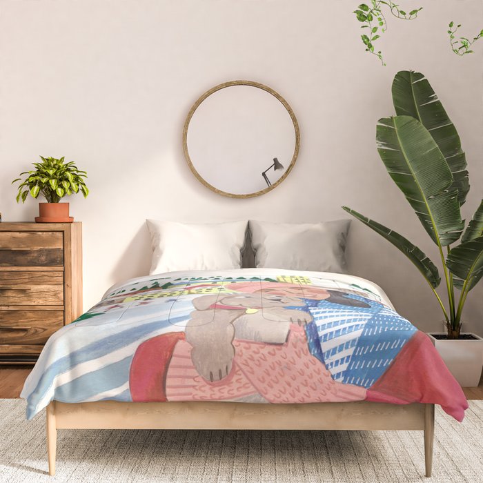 Woman with dog in the mountains Comforter Gallery Image 3