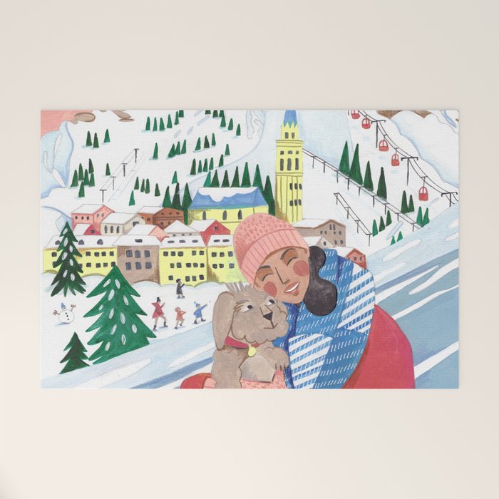 Woman with dog in the mountains Welcome Mat Gallery Image 1
