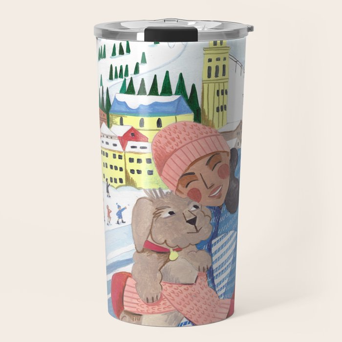 Woman with dog in the mountains Travel Mug Gallery Image 1