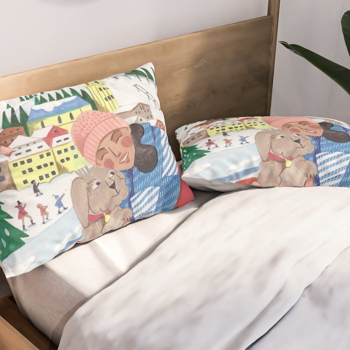 Woman with dog in the mountains Pillow Sham Gallery Image 2