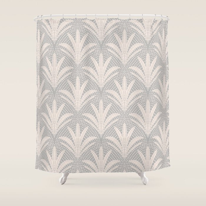 Boho Rustic Palm Radiance Soft Grey Shower Curtain Gallery Image 1