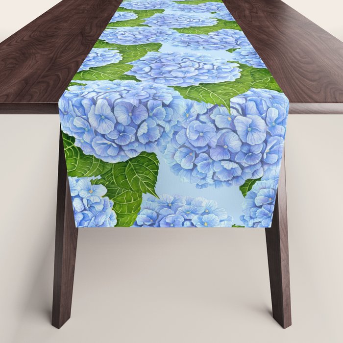 Blue hydrangea watercolor  Table Runner Gallery Image 1