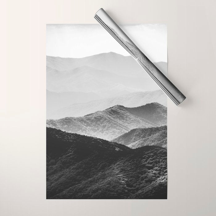 Glimpse - Black and White Mountains Landscape Nature Photography Wrapping Paper Gallery Image 1