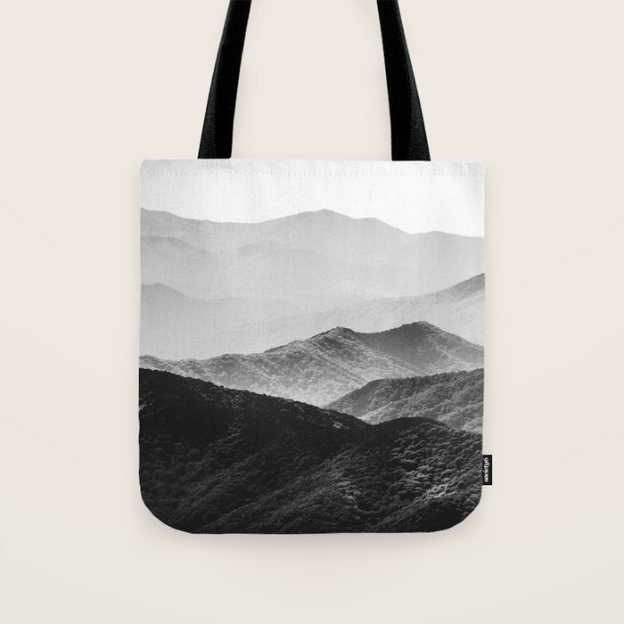 Glimpse - Black and White Mountains Landscape Nature Photography Tote Bag Gallery Image 1
