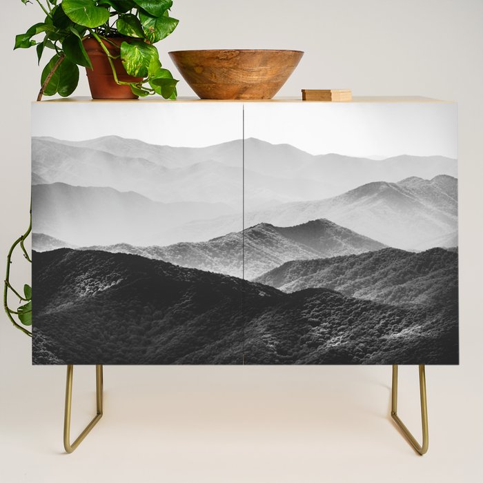 Glimpse - Black and White Mountains Landscape Nature Photography Credenza Gallery Image 1