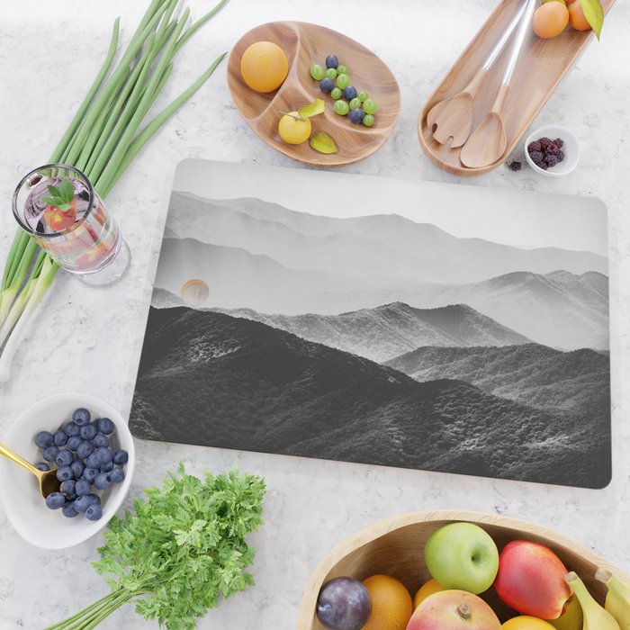 Glimpse - Black and White Mountains Landscape Nature Photography Cutting Board Gallery Image 2