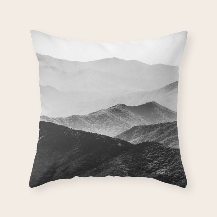 Glimpse - Black and White Mountains Landscape Nature Photography Throw Pillow Gallery Image 1