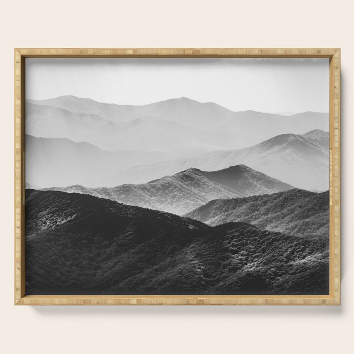 Glimpse - Black and White Mountains Landscape Nature Photography Serving Tray Gallery Image 1