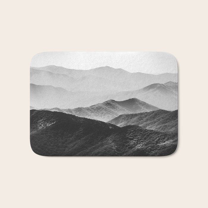 Glimpse - Black and White Mountains Landscape Nature Photography Bath Mat Gallery Image 1