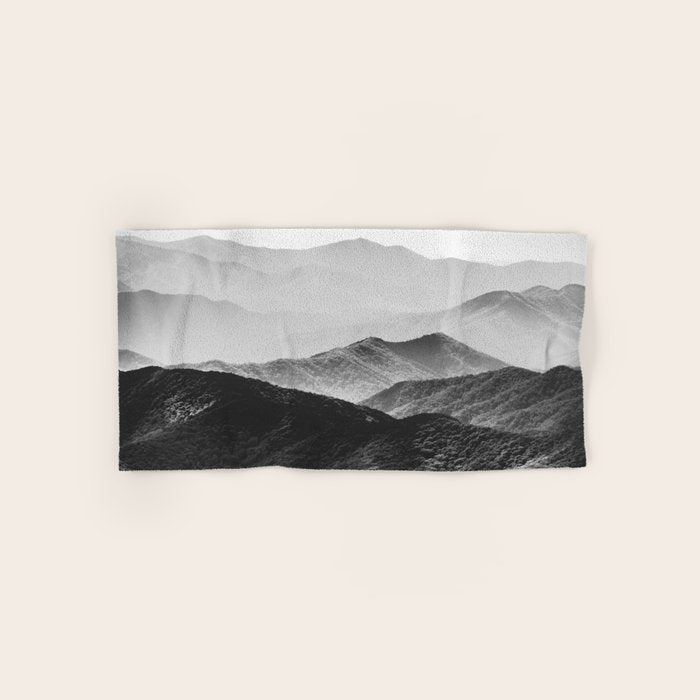 Glimpse - Black and White Mountains Landscape Nature Photography Bath Towel Gallery Image 1