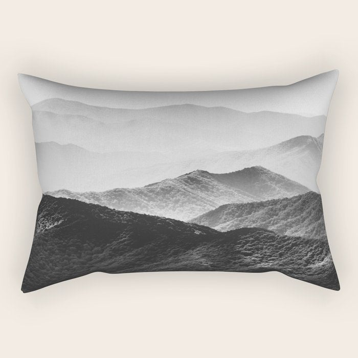 Glimpse - Black and White Mountains Landscape Nature Photography Rectangular Pillow Gallery Image 1