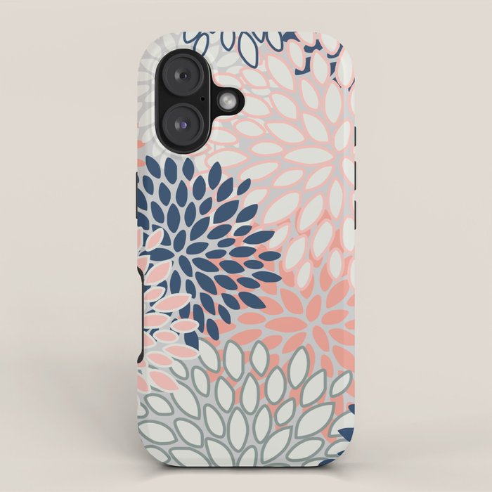 Festive, Modern, Floral Prints, Pink, Navy, Gray iPhone Case Gallery Image 1