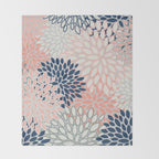 Festive, Modern, Floral Prints, Pink, Navy, Gray Throw Blanket Gallery Image 2