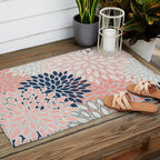 Festive, Modern, Floral Prints, Pink, Navy, Gray Outdoor Rug Gallery Image 2