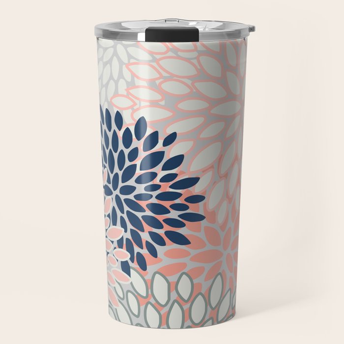 Festive, Modern, Floral Prints, Pink, Navy, Gray Travel Mug Gallery Image 1