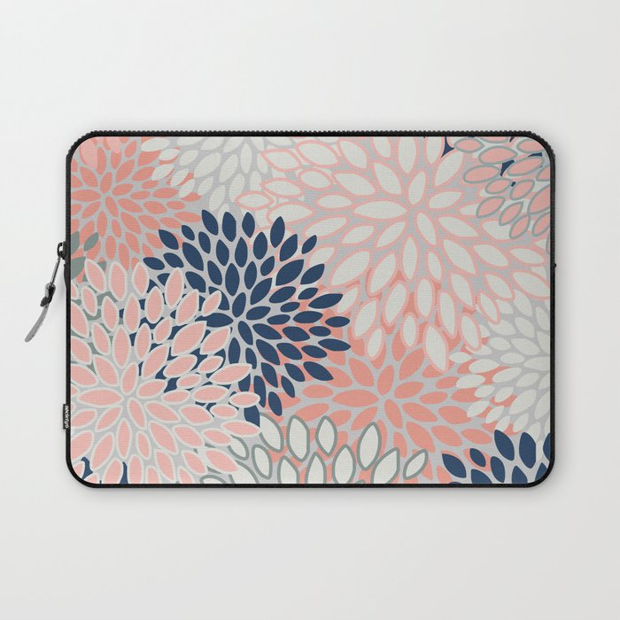 Festive, Modern, Floral Prints, Pink, Navy, Gray Laptop Sleeve Gallery Image 1