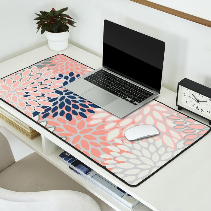 Festive, Modern, Floral Prints, Pink, Navy, Gray Desk Mat Gallery Image 2