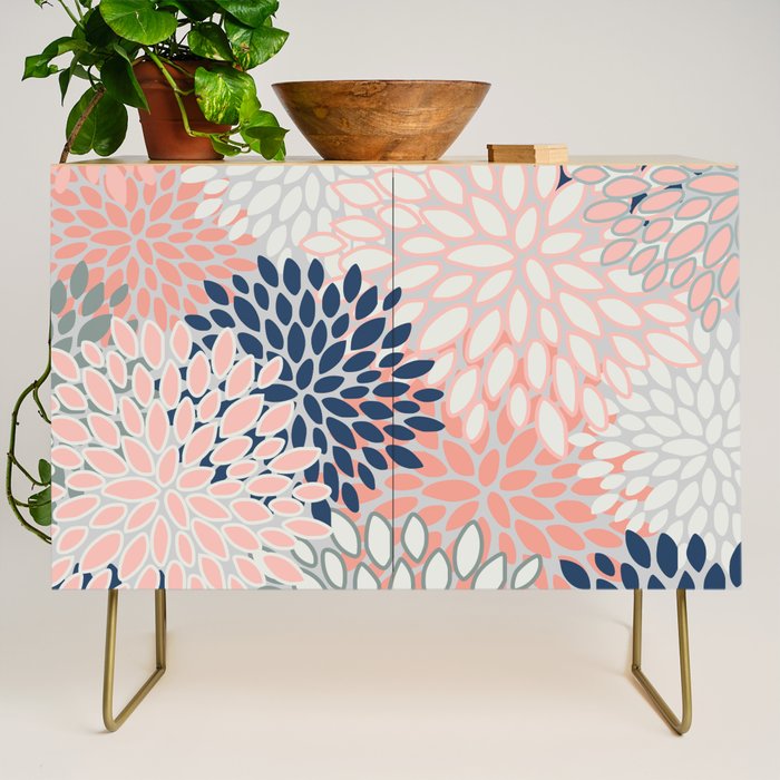 Festive, Modern, Floral Prints, Pink, Navy, Gray Credenza Gallery Image 1
