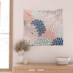 Festive, Modern, Floral Prints, Pink, Navy, Gray Wall Tapestry Gallery Image 2