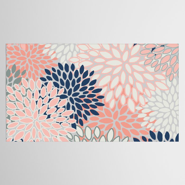 Festive, Modern, Floral Prints, Pink, Navy, Gray Tablecloth Gallery Image 2
