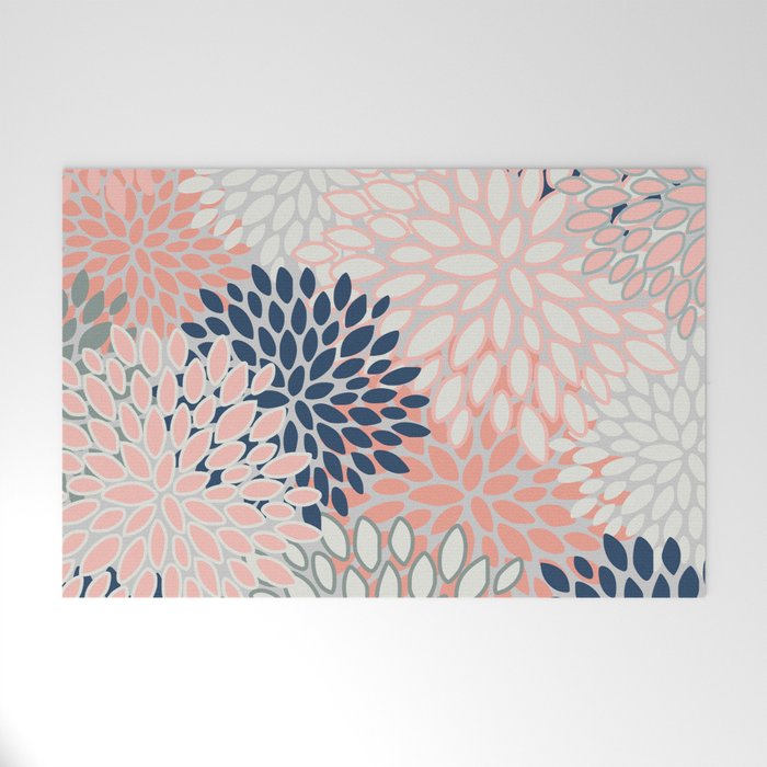 Festive, Modern, Floral Prints, Pink, Navy, Gray Welcome Mat Gallery Image 1