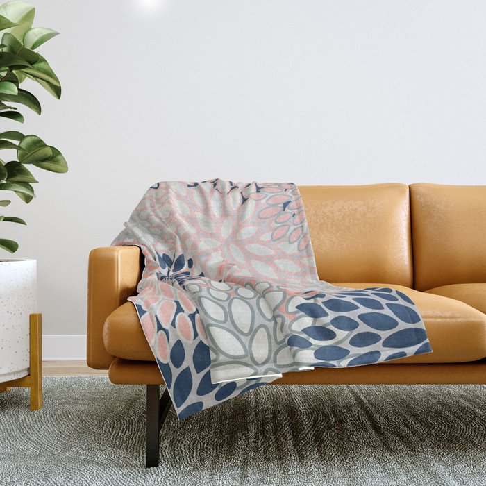 Festive, Modern, Floral Prints, Pink, Navy, Gray Throw Blanket Gallery Image 1