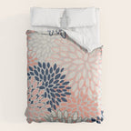 Festive, Modern, Floral Prints, Pink, Navy, Gray Comforter Gallery Image 6