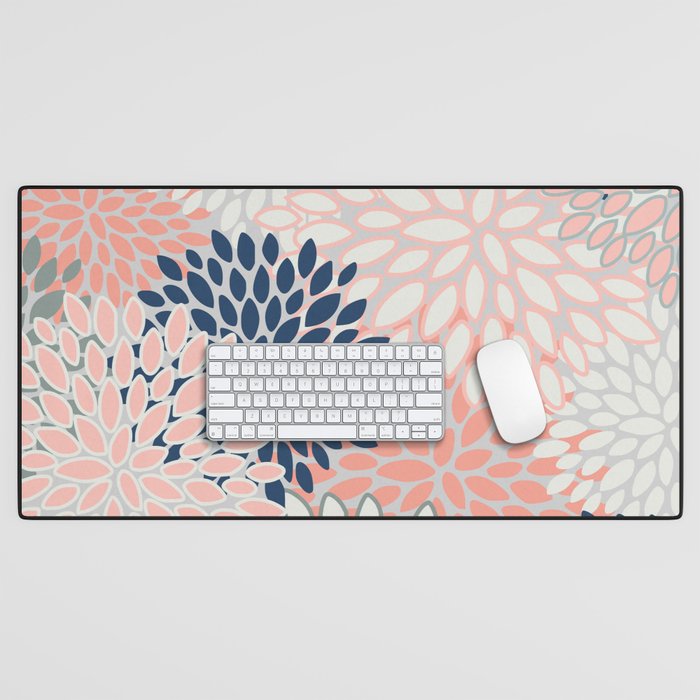 Festive, Modern, Floral Prints, Pink, Navy, Gray Desk Mat Gallery Image 1