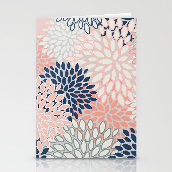 Festive, Modern, Floral Prints, Pink, Navy, Gray Stationery Card Gallery Image 1