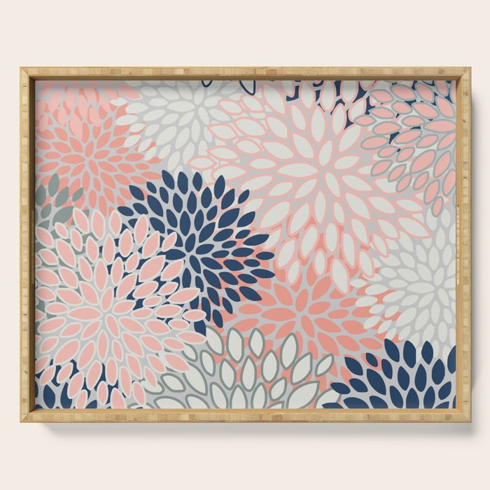 Festive, Modern, Floral Prints, Pink, Navy, Gray Serving Tray Gallery Image 1