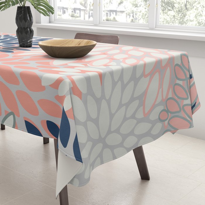 Festive, Modern, Floral Prints, Pink, Navy, Gray Tablecloth Gallery Image 3
