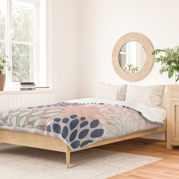 Festive, Modern, Floral Prints, Pink, Navy, Gray Duvet Cover Gallery Image 2