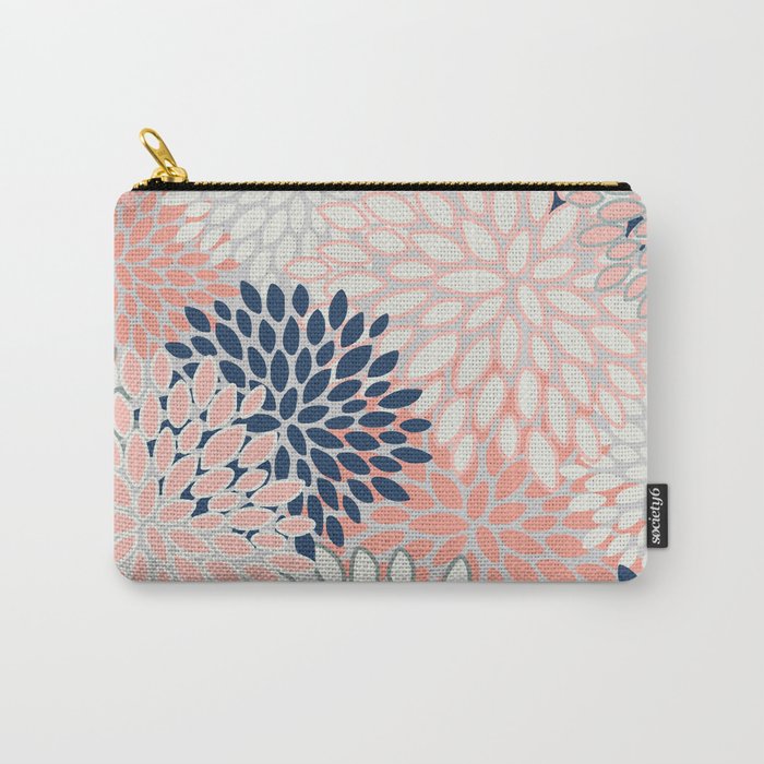 Festive, Modern, Floral Prints, Pink, Navy, Gray Carry All Pouch Gallery Image 1