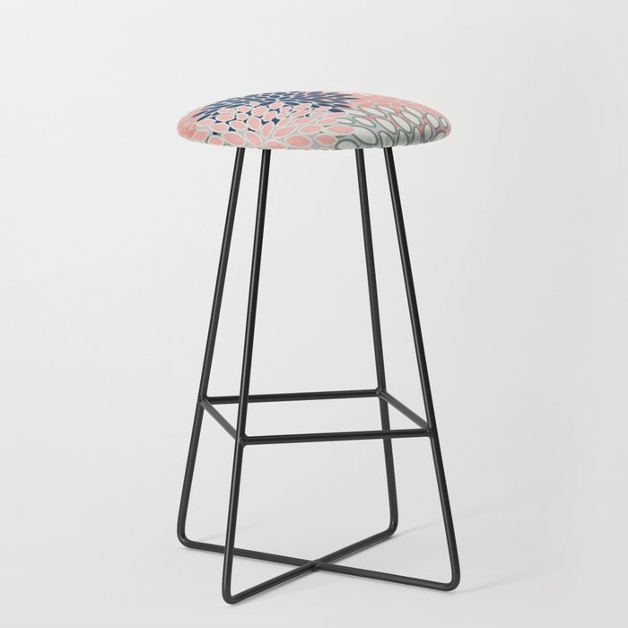 Festive, Modern, Floral Prints, Pink, Navy, Gray Stool Gallery Image 1
