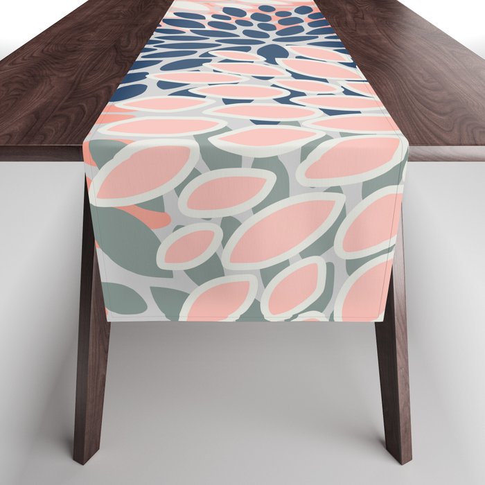 Festive, Modern, Floral Prints, Pink, Navy, Gray Table Runner Gallery Image 1