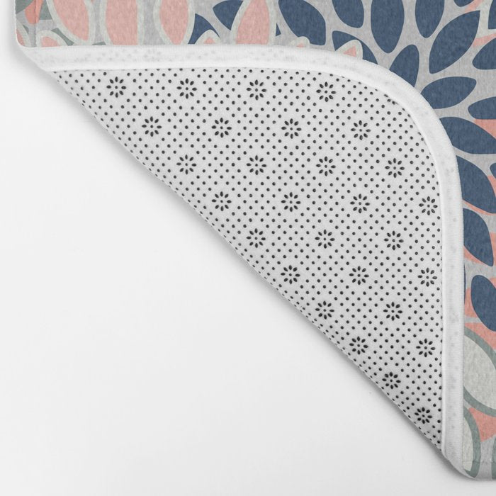 Festive, Modern, Floral Prints, Pink, Navy, Gray Bath Mat Gallery Image 2