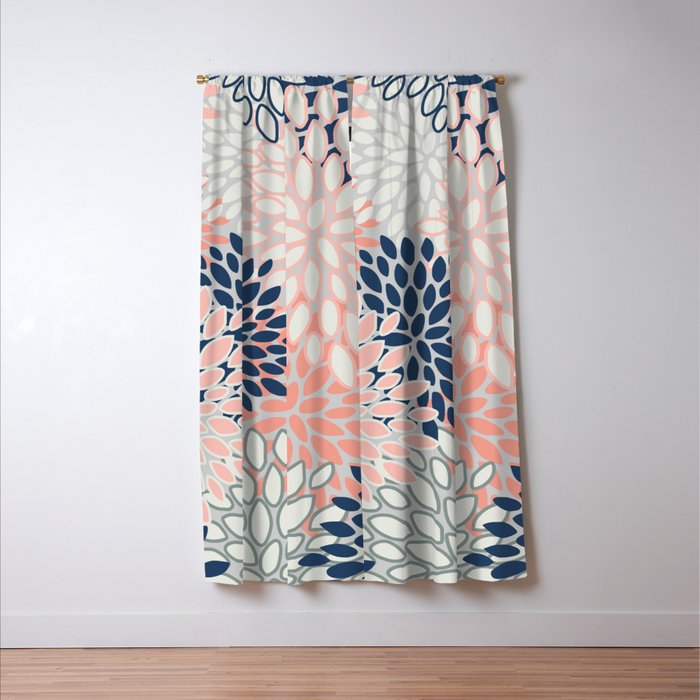 Festive, Modern, Floral Prints, Pink, Navy, Gray Window Curtain Gallery Image 3