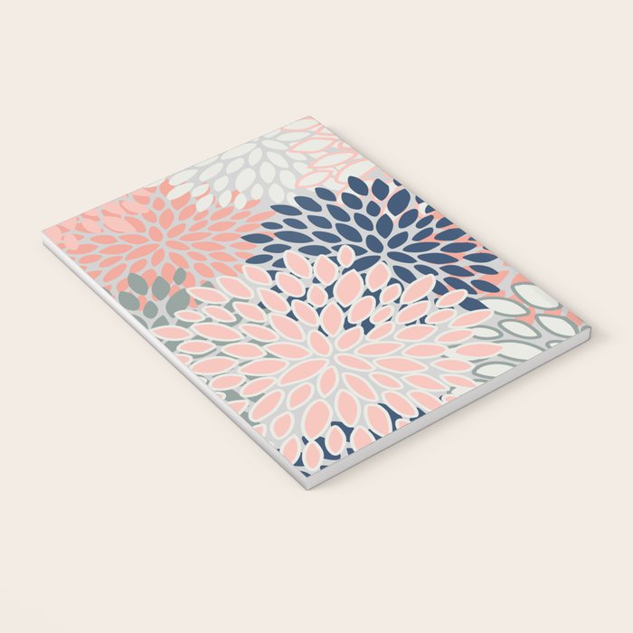 Festive, Modern, Floral Prints, Pink, Navy, Gray Notebook Gallery Image 3