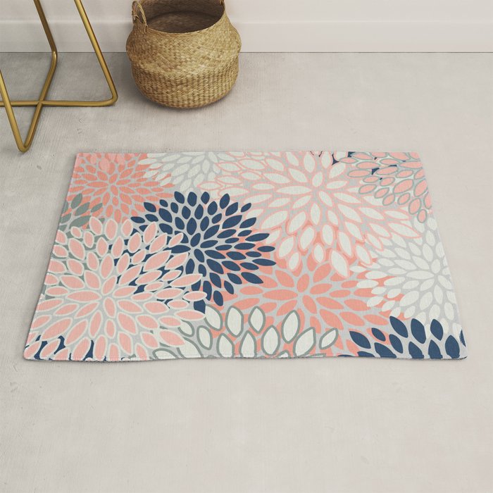 Festive, Modern, Floral Prints, Pink, Navy, Gray Rug Gallery Image 1