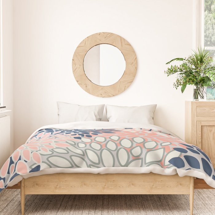 Festive, Modern, Floral Prints, Pink, Navy, Gray Duvet Cover Gallery Image 3